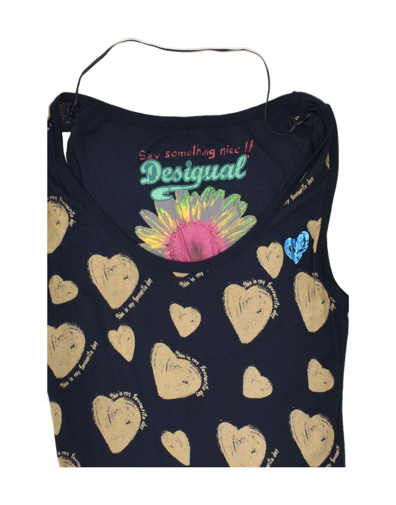 DESIGUAL Womens Sleeveless A-Line Dress UK 10 Small Navy Blue Geometric Vintage Desigual and Second-Hand Desigual from Messina Hembry 