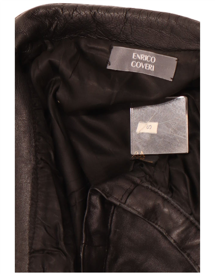 ENRICO COVERI Womens Oversized Leather Jacket UK 10 Small Black Leather