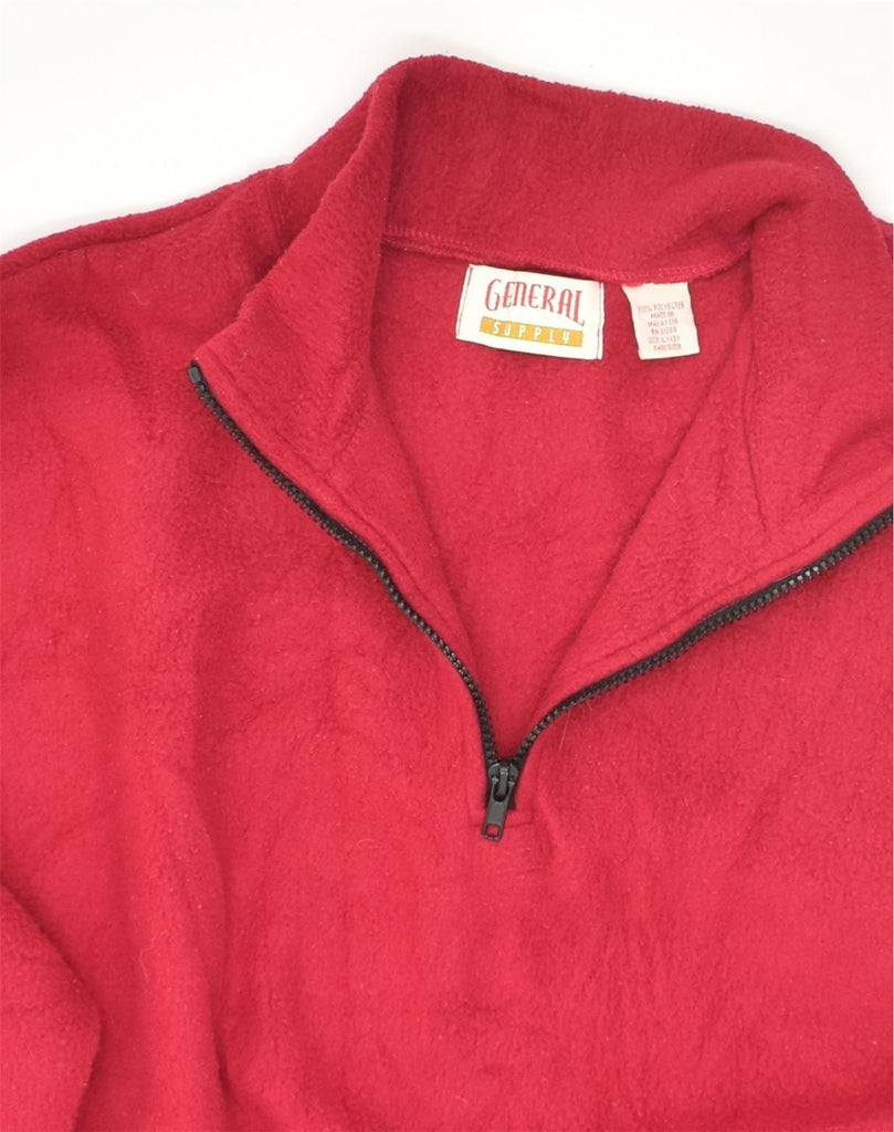 VINTAGE Mens Zip Neck Fleece Jumper Large Red Polyester | Vintage Vintage | Thrift | Second-Hand Vintage | Used Clothing | Messina Hembry 