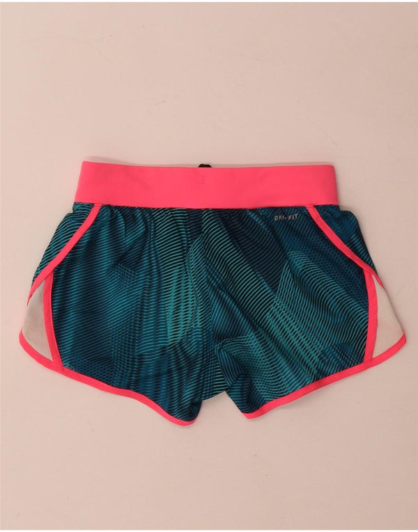 Nike Girls Dri Fit Sport Shorts 11-12 Years Medium Green Colourblock