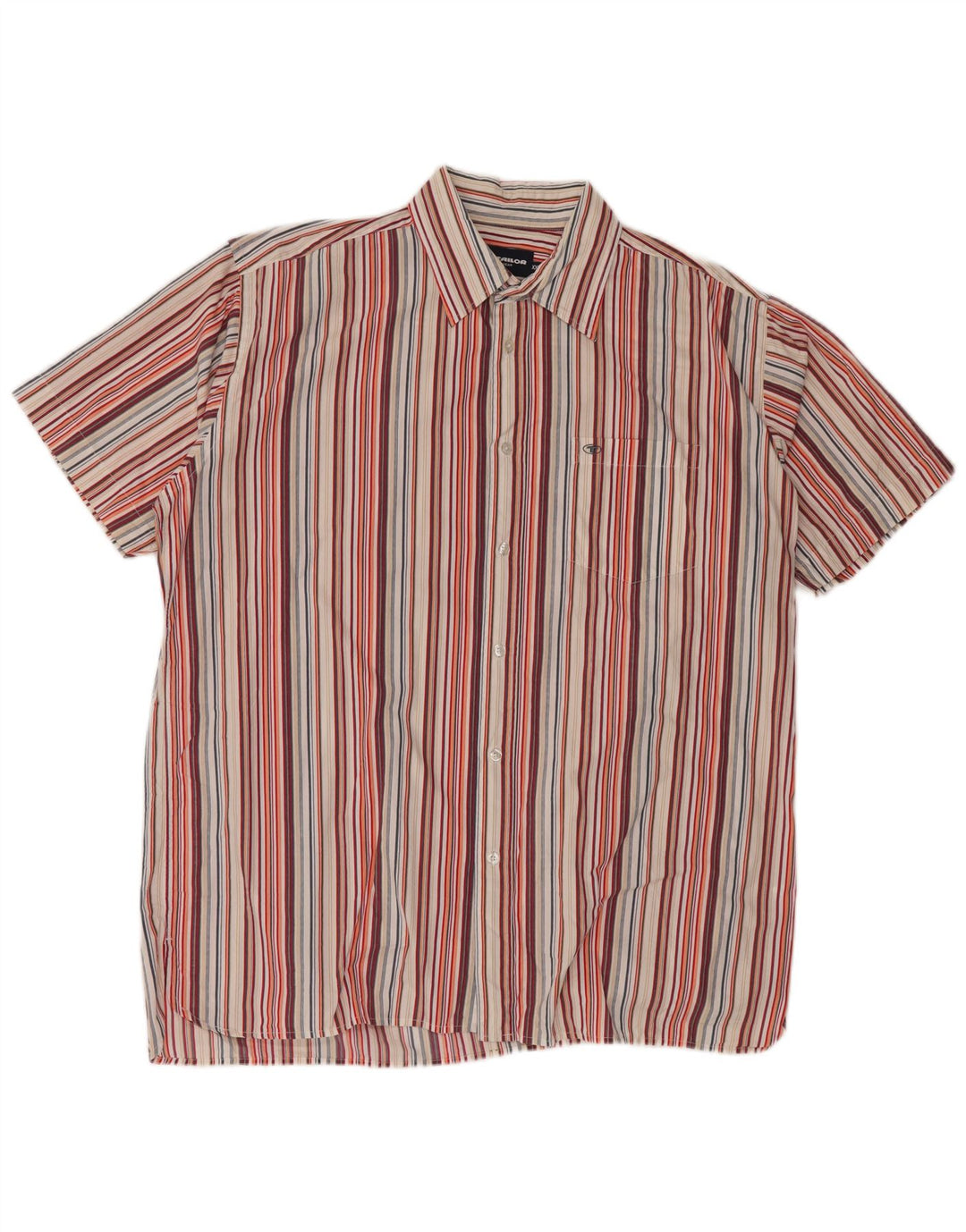 TOM TAILOR Mens Short Sleeve Shirt 2XL Multicoloured Striped Cotton