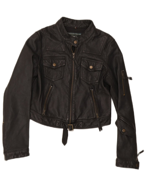 Vintage Womens Biker Leather Jacket UK 12 Medium Black