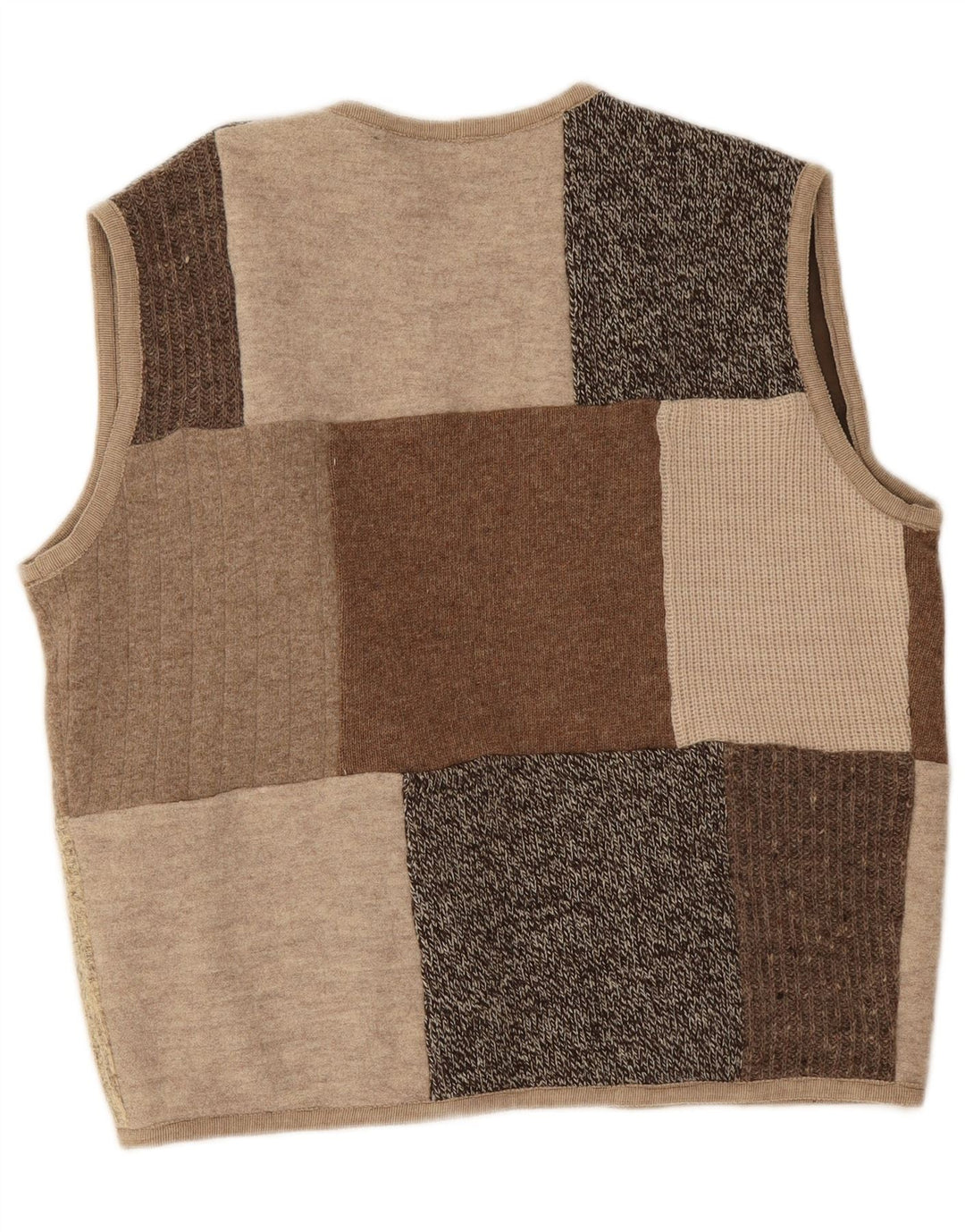 Vintage Womens Sleeveless Open Cardigan Sweater UK 16 Large Beige Patchwork