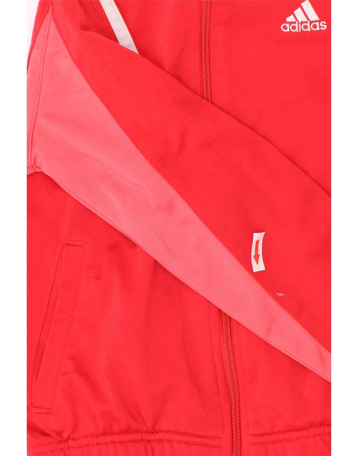 Adidas Girls Tracksuit Top Jacket 7-8 Years Red Colourblock Polyester