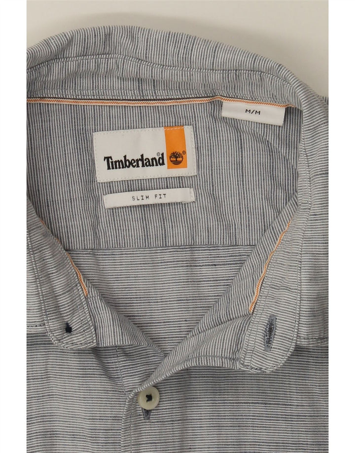 TIMBERLAND Mens Slim Fit Shirt Medium Blue Pinstripe Cotton Vintage Timberland and Second-Hand Timberland from Messina Hembry 
