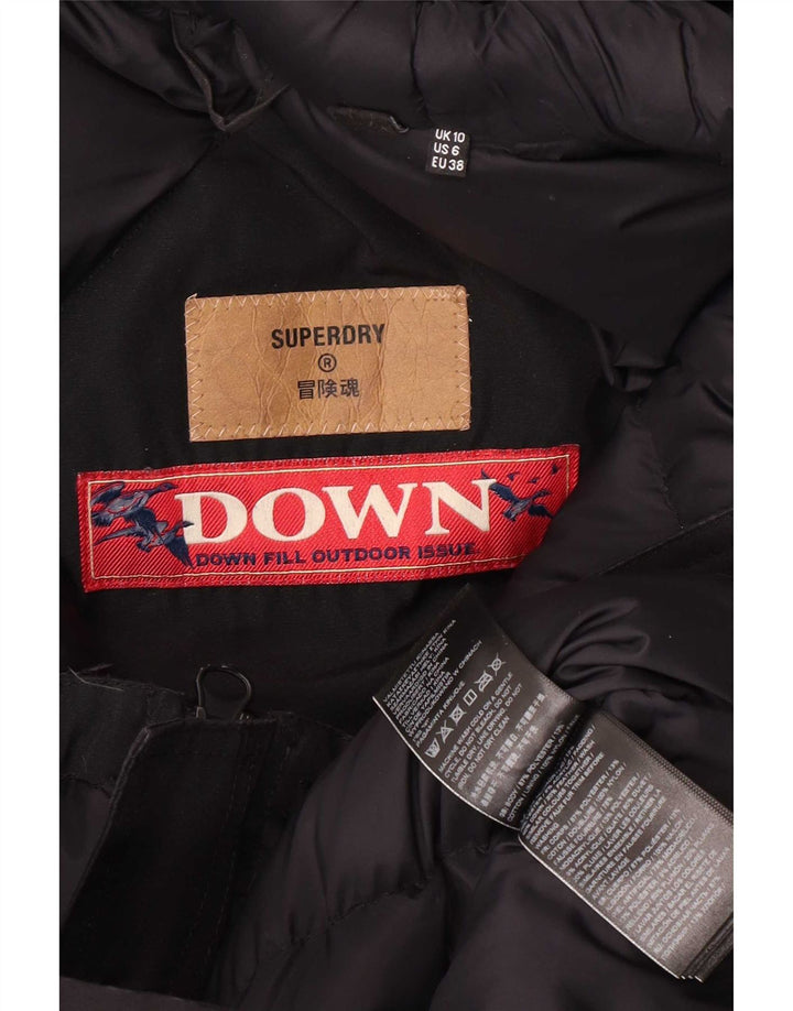 Superdry Womens Hooded Parka Jacket UK 10 Small Black Polyester