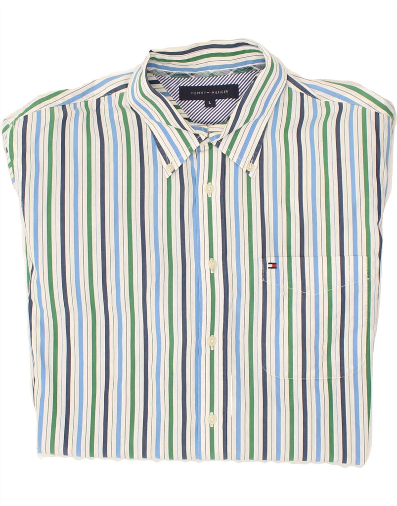 TOMMY HILFIGER Mens Shirt Large Multicoloured Striped Cotton | Vintage Tommy Hilfiger | Thrift | Second-Hand Tommy Hilfiger | Used Clothing | Messina Hembry 