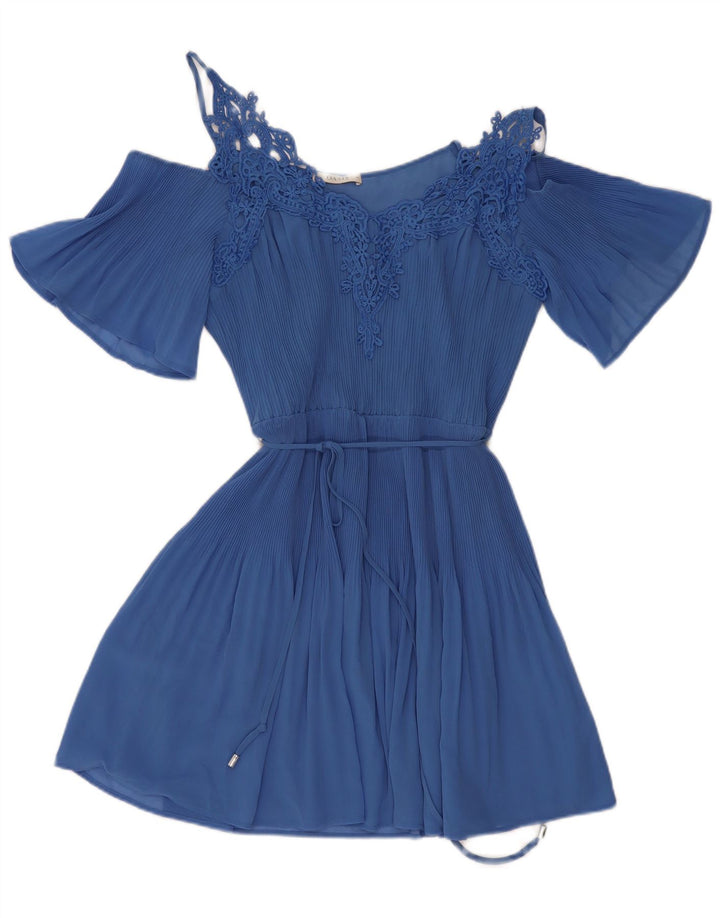 Oasis Womens Off Shoulder Dress UK 14 Medium Blue Polyester