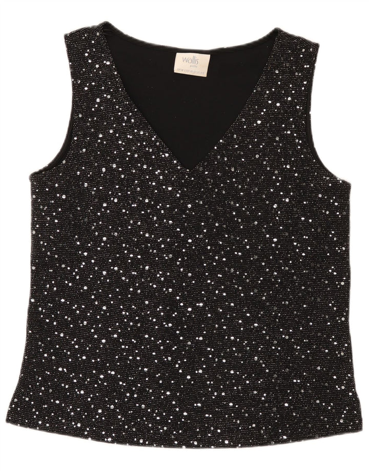 Wallis Womens Sleeveless Blouse Top UK 14 Medium Black Spotted Nylon