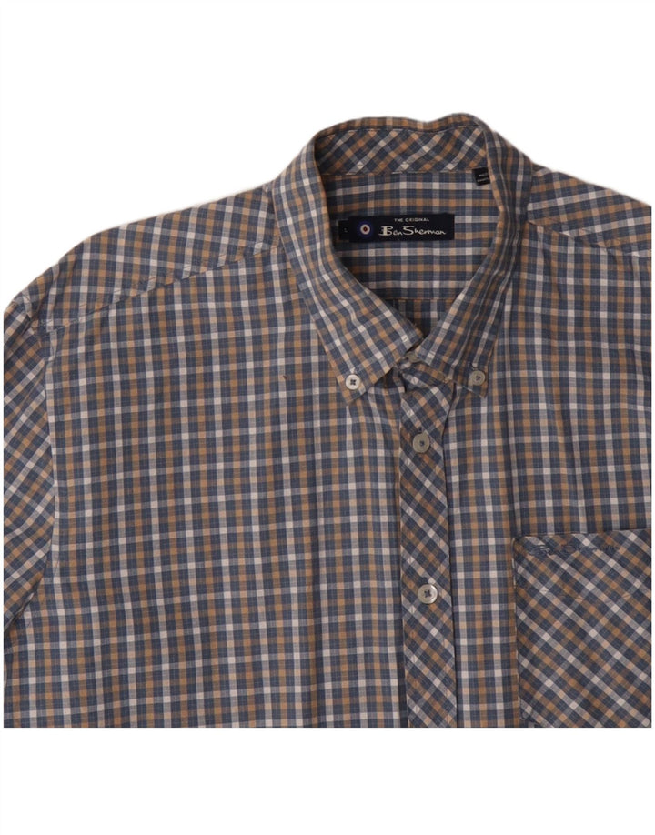 BEN SHERMAN Mens Shirt Large Blue Check Cotton