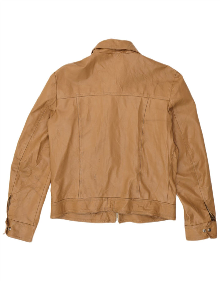 Vintage Womens Leather Jacket UK 18 XL Beige Leather