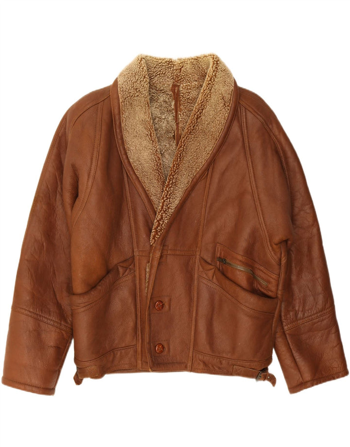 VINTAGE Mens Shearling Jacket UK 42 XL Brown