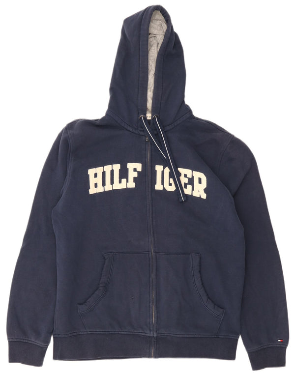 Tommy Hilfiger Mens Graphic Zip Hoodie Sweater Large Navy Blue Cotton