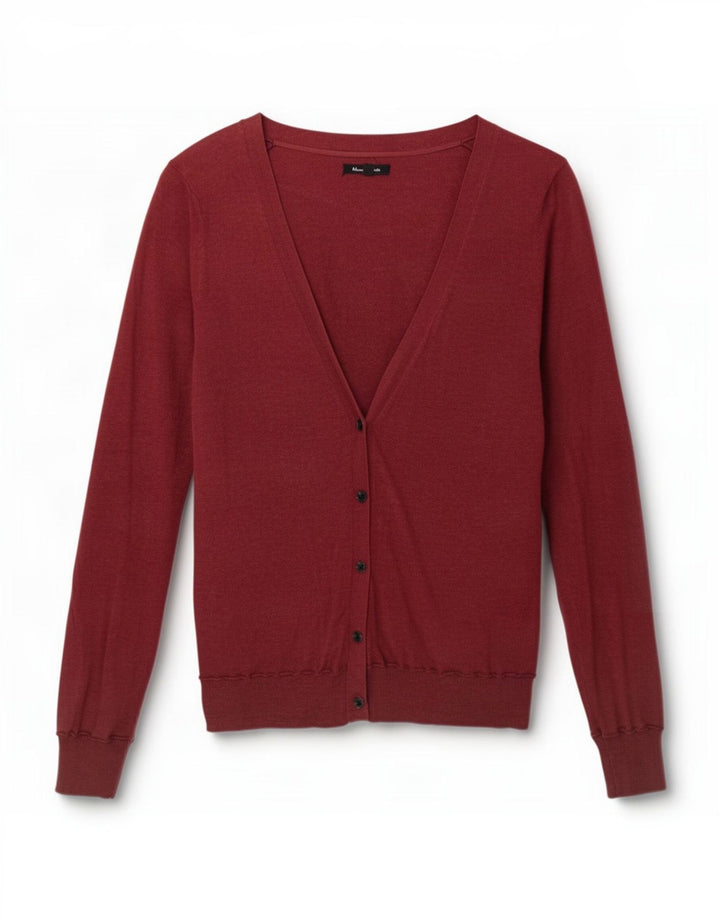 Massimo Dutti Womens Cardigan Sweater UK 12 Medium Burgundy