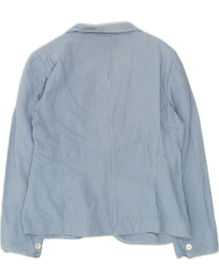 HERNO Womens 1 Button Blazer Jacket IT 48 XL Blue Pinstripe Cotton | Vintage Herno | Thrift | Second-Hand Herno | Used Clothing | Messina Hembry 