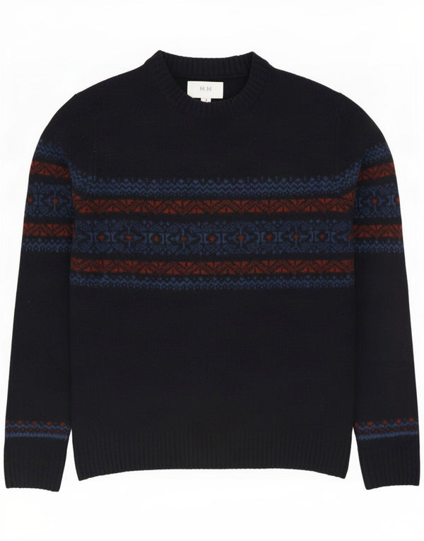 Marks & Spencer Mens Crew Neck Jumper Sweater Small Navy Blue Fair Isle