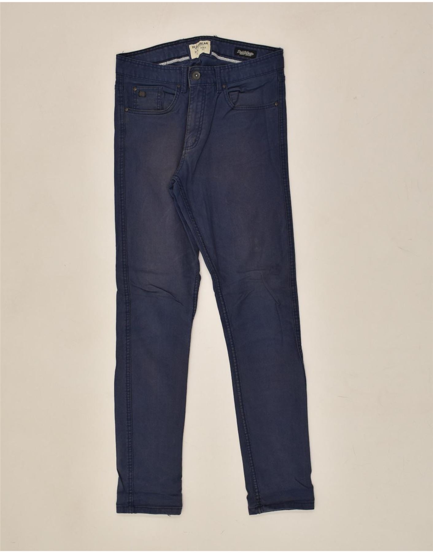 PULL BEAR Hombre Pantalón Casual Skinny W31 L30 Azul Marino