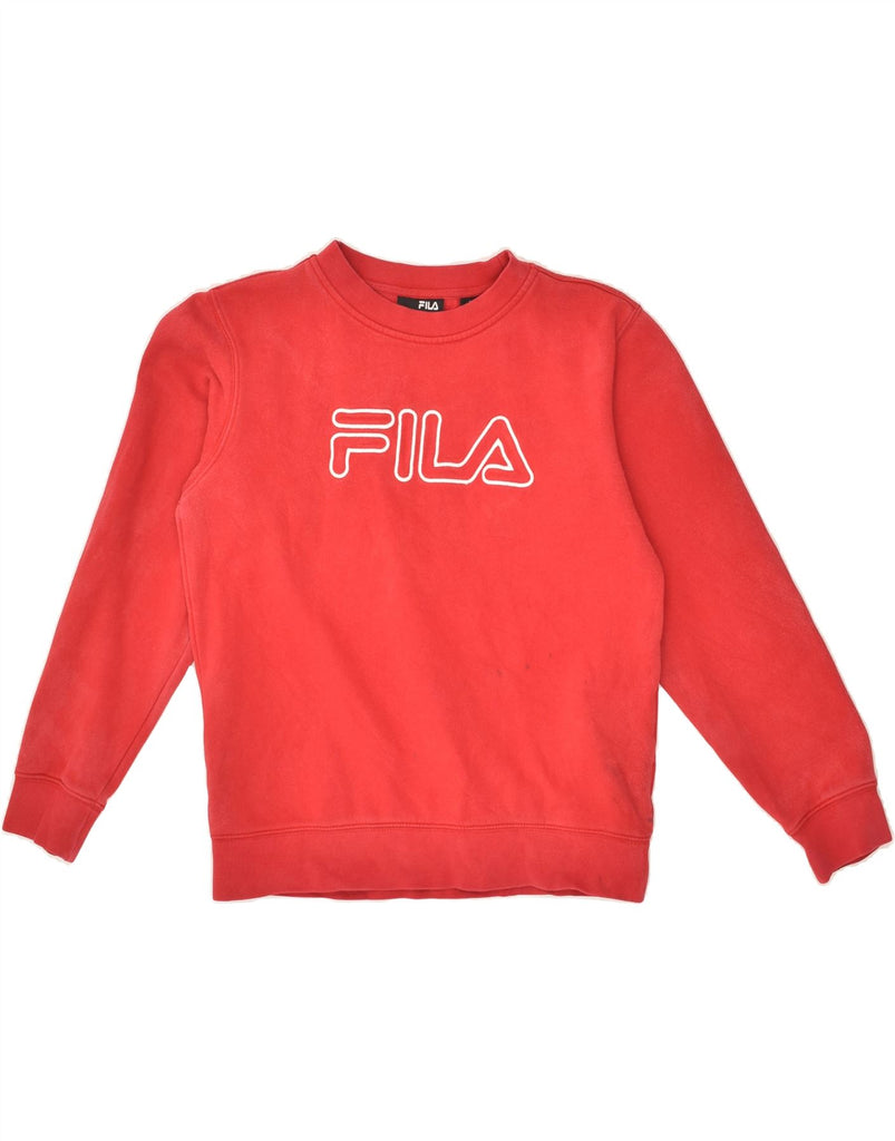 FILA Boys Graphic Sweatshirt Jumper 9-10 Years Large Red Cotton | Vintage Fila | Thrift | Second-Hand Fila | Used Clothing | Messina Hembry 