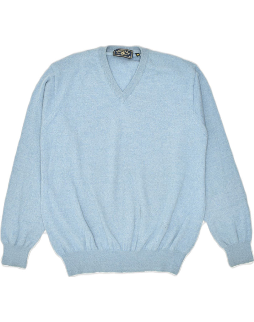 NAVIGARE Mens V-Neck Jumper Sweater Medium Blue Wool | Vintage | Thrift | Second-Hand | Used Clothing | Messina Hembry 