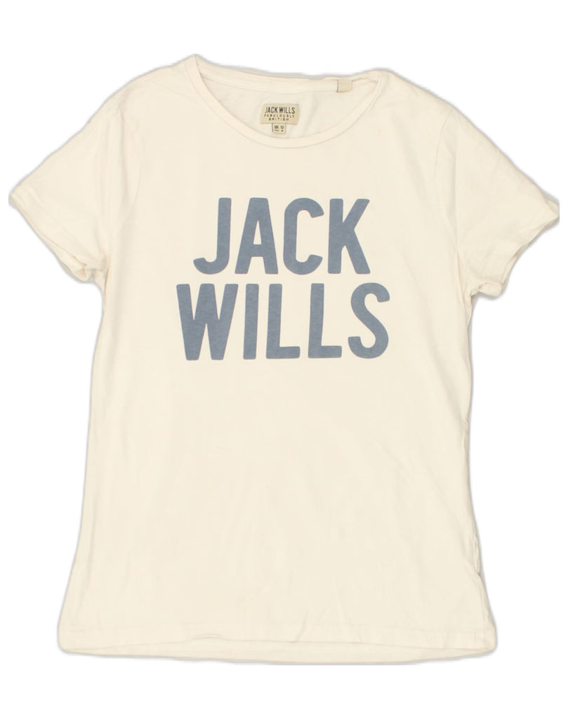 JACK WILLS Womens Graphic T-Shirt Top UK 12 Medium White Cotton | Vintage Jack Wills | Thrift | Second-Hand Jack Wills | Used Clothing | Messina Hembry 