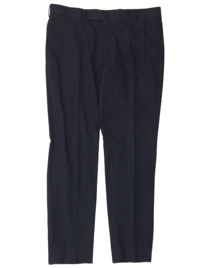 Marks & Spencer Mens Slim Suit Trousers W36 L31 Navy Blue Cotton