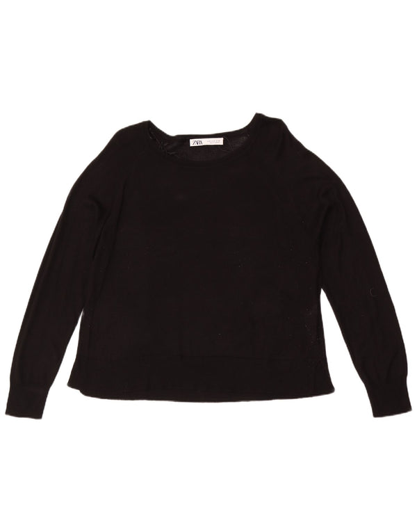 Zara Womens Boat Neck Jumper Sweater UK 14 Medium Black Viscose