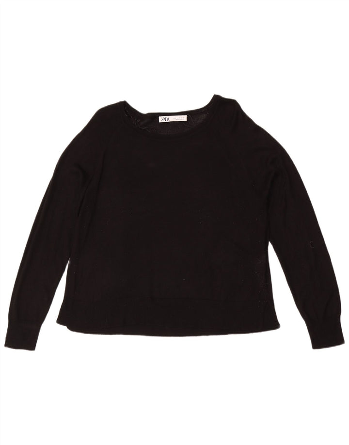 Zara Womens Boat Neck Jumper Sweater UK 14 Medium Black Viscose