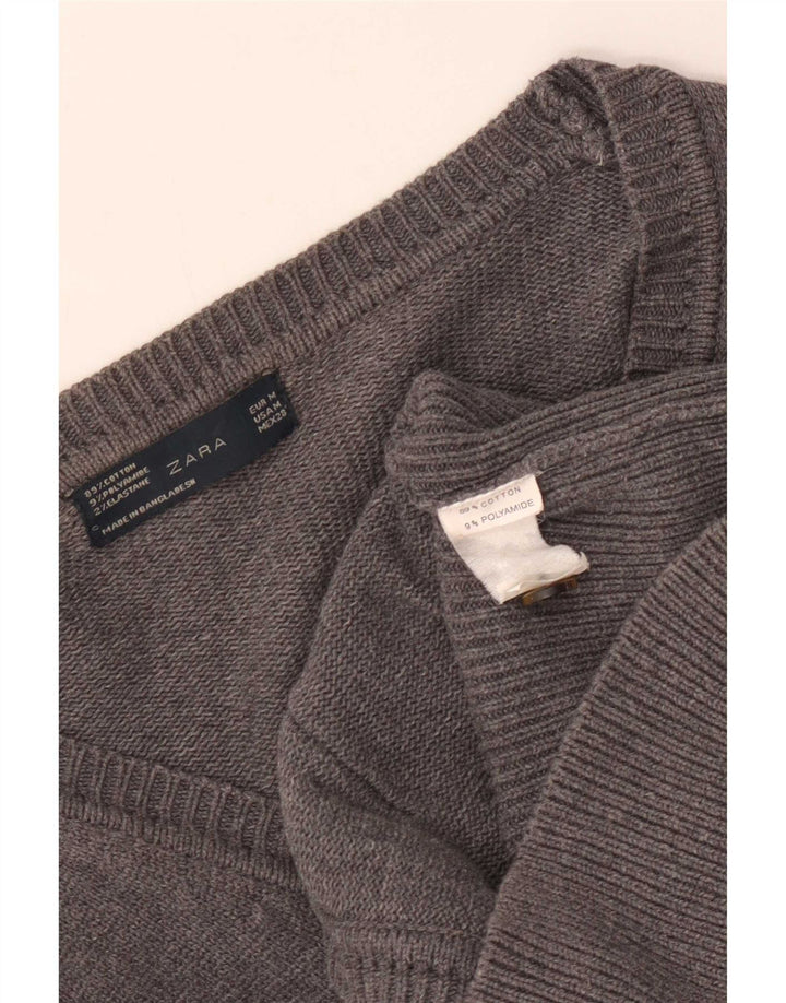 Zara Womens Cardigan Sweater UK 12 Medium Grey Cotton