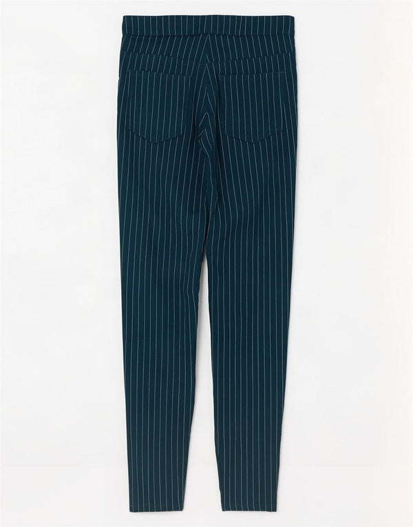 Marks & Spencer Womens Casual Trousers UK 8 Small W26 L27 Green Pinstripe