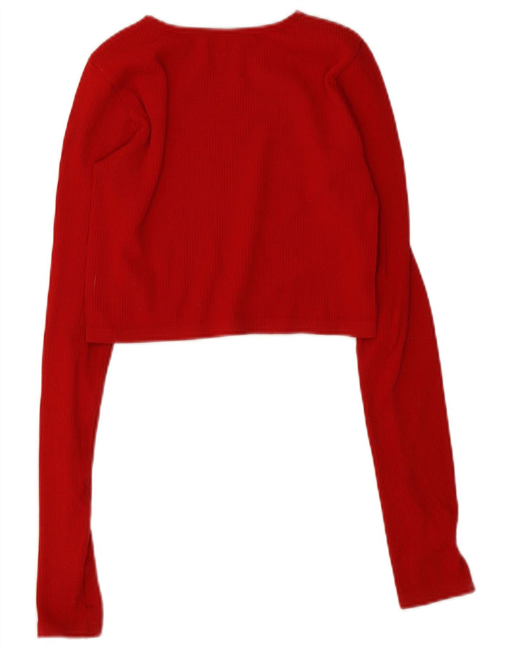 Zara Womens Long Sleeve Crop Top UK 12 Medium Red