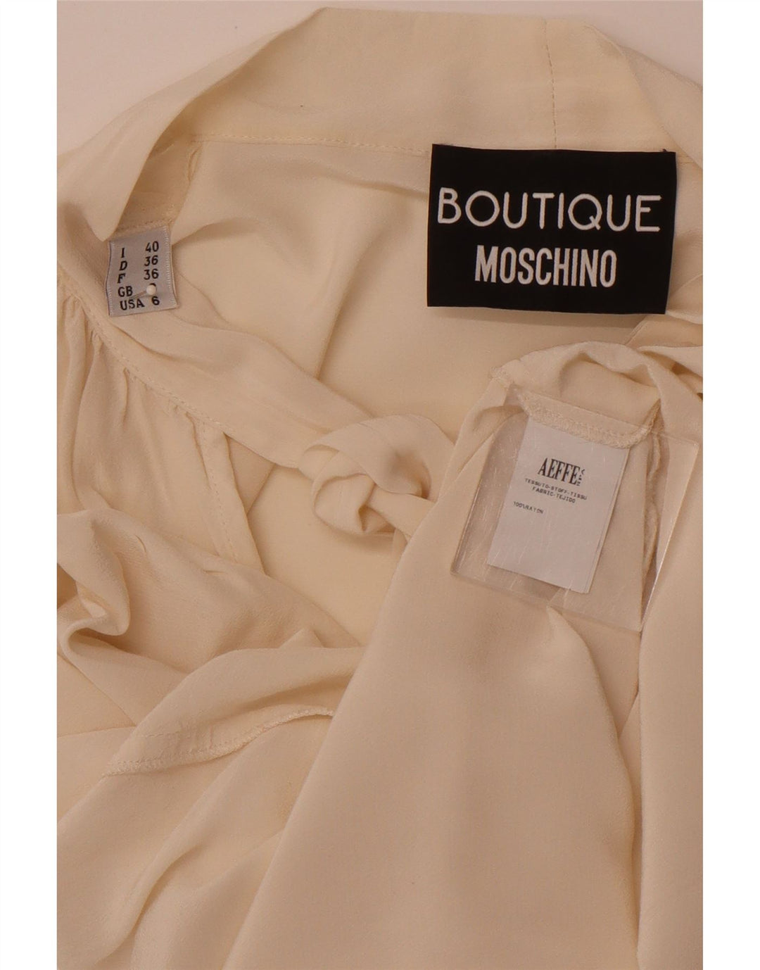 MOSCHINO Womens Front Tie Blouse Top UK 8 Small Off White Rayon
