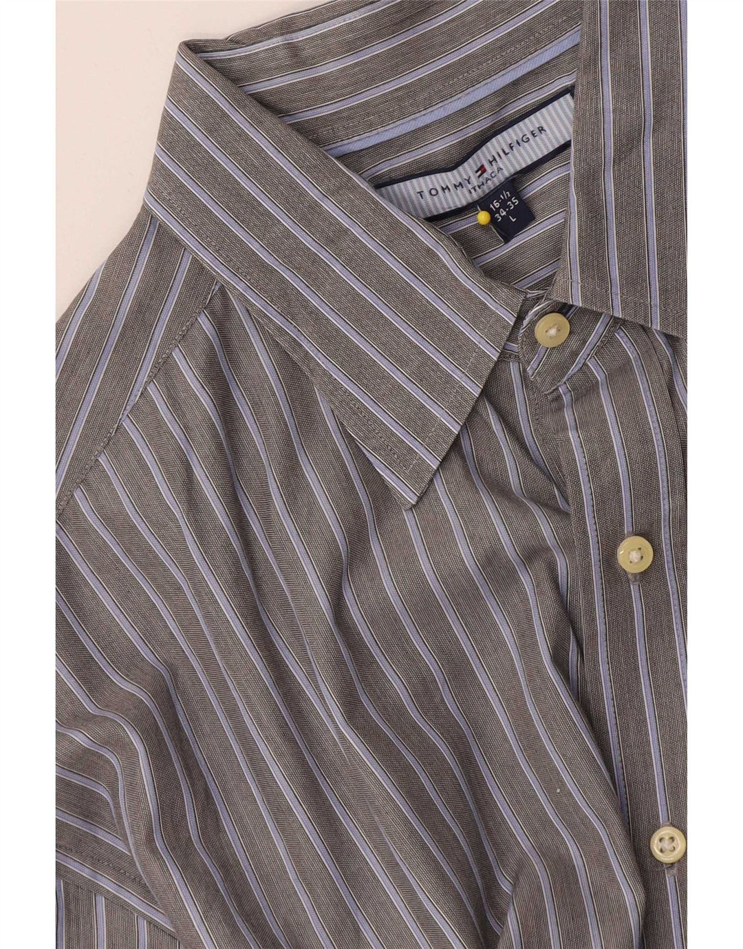 Tommy Hilfiger Mens Shirt Size 16 1/2 Large Grey Striped