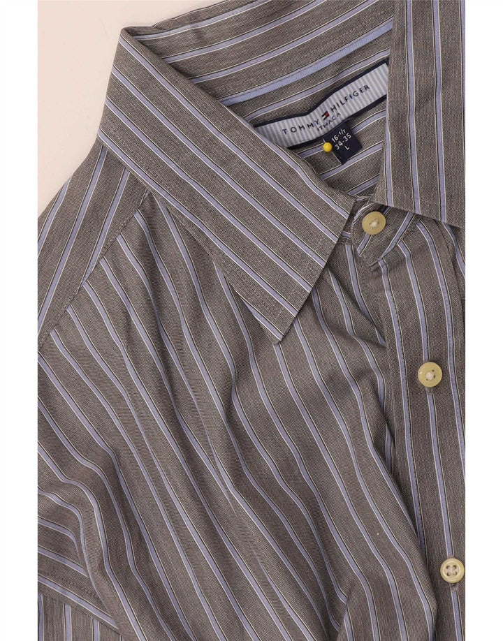 Tommy Hilfiger Mens Shirt Size 16 1/2 Large Grey Striped