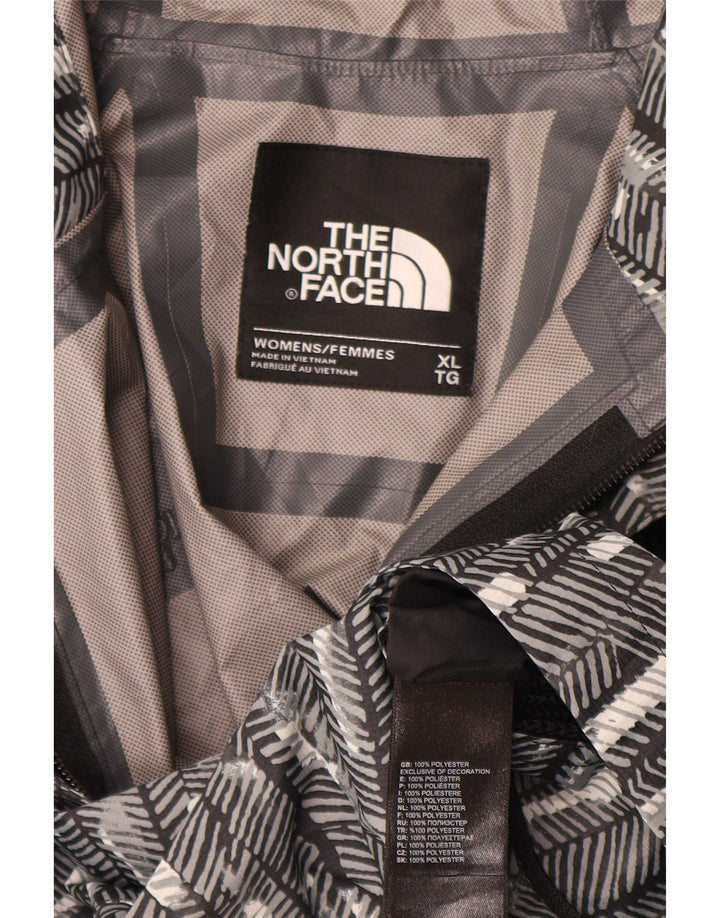 The North Face Womens Hooded Rain Jacket UK 18 XL Grey Striped Polyester