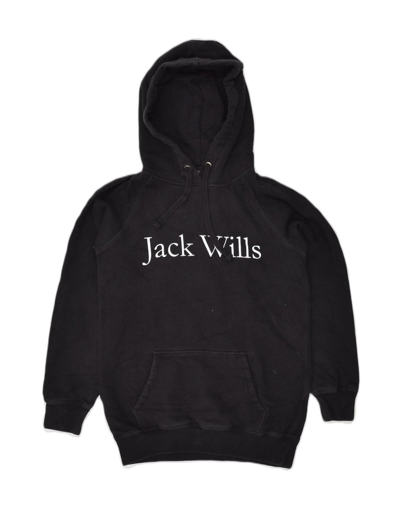 JACK WILLS Womens Graphic Hoodie Jumper UK 6 XS Black Cotton | Vintage Jack Wills | Thrift | Second-Hand Jack Wills | Used Clothing | Messina Hembry 