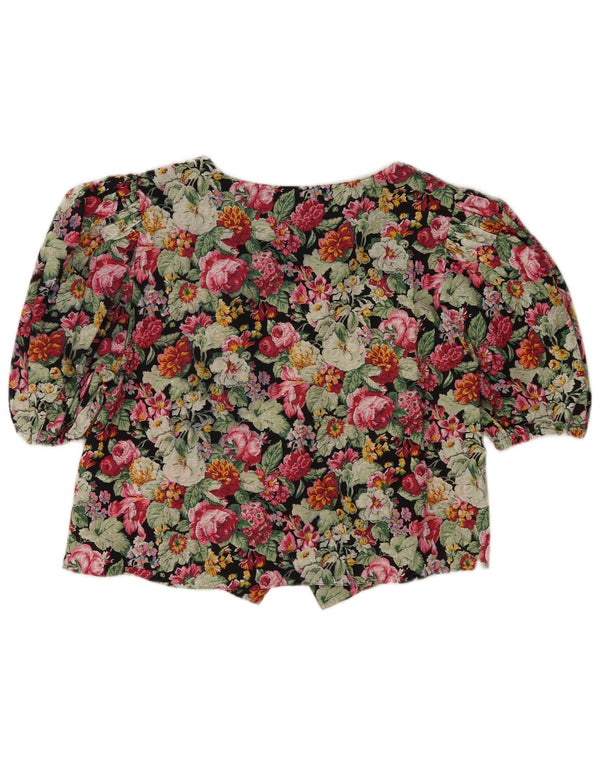 Meico Womens Crop Short Sleeve Shirt Blouse UK 18 XL Multicoloured Floral