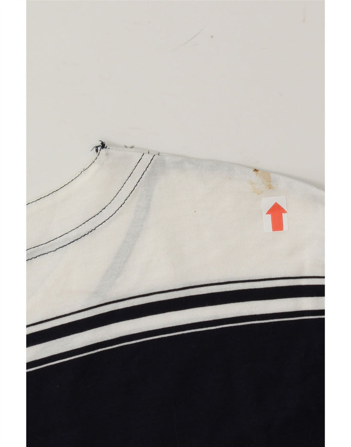 VINTAGE Womens T-Shirt Top UK 12 Medium Navy Blue Striped Vintage Vintage and Second-Hand Vintage from Messina Hembry 