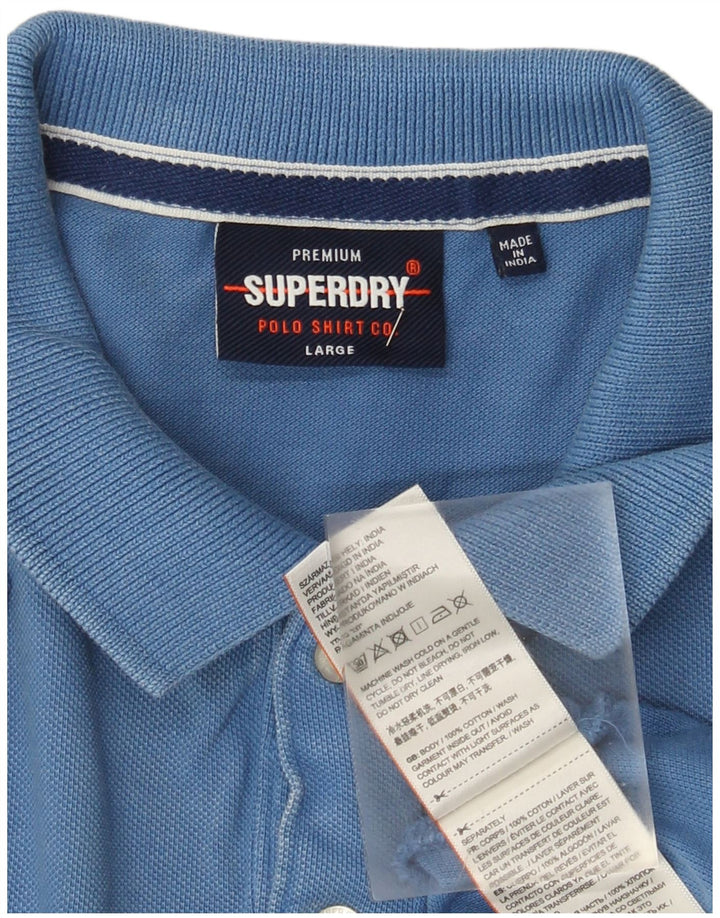 Superdry Mens Polo Shirt Large Blue Cotton