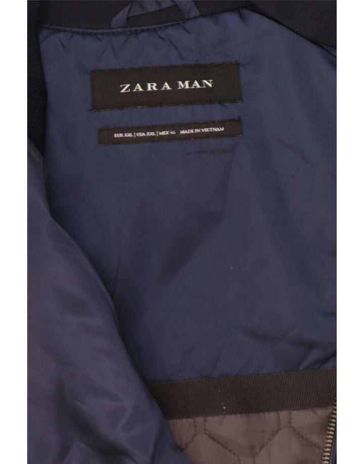 Zara Mens Bomber Jacket UK 44 2XL Navy Blue Colourblock Polyester