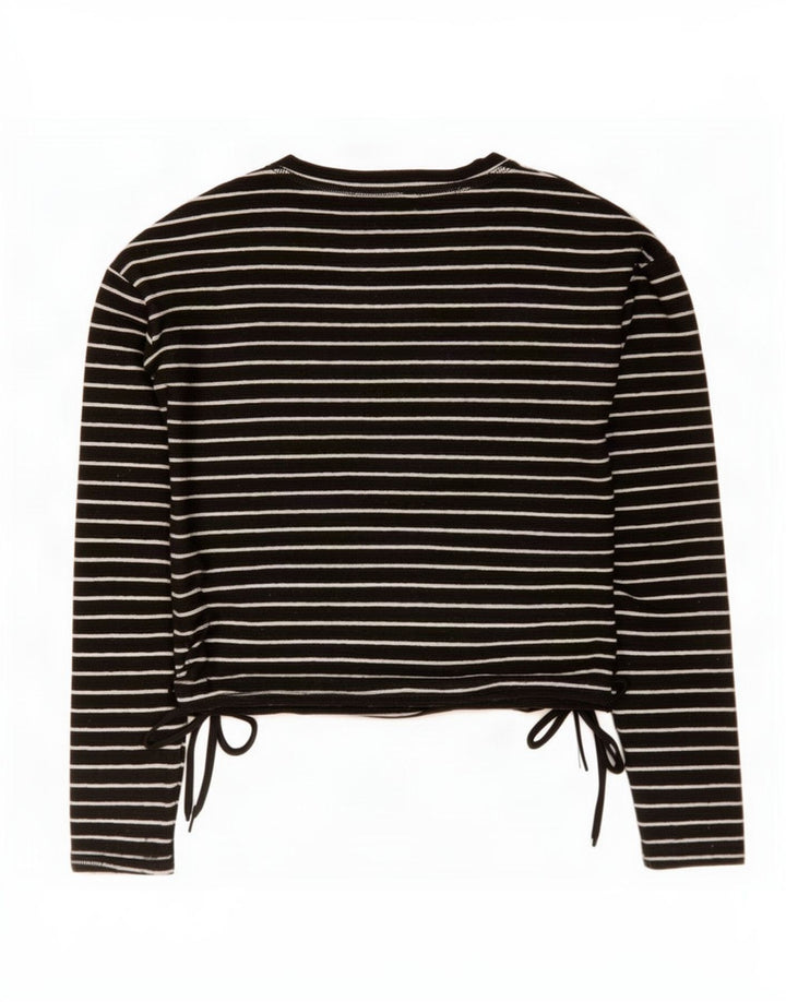 Zara Womens Crop Top Long Sleeve UK 14 Medium Black Striped Polyester