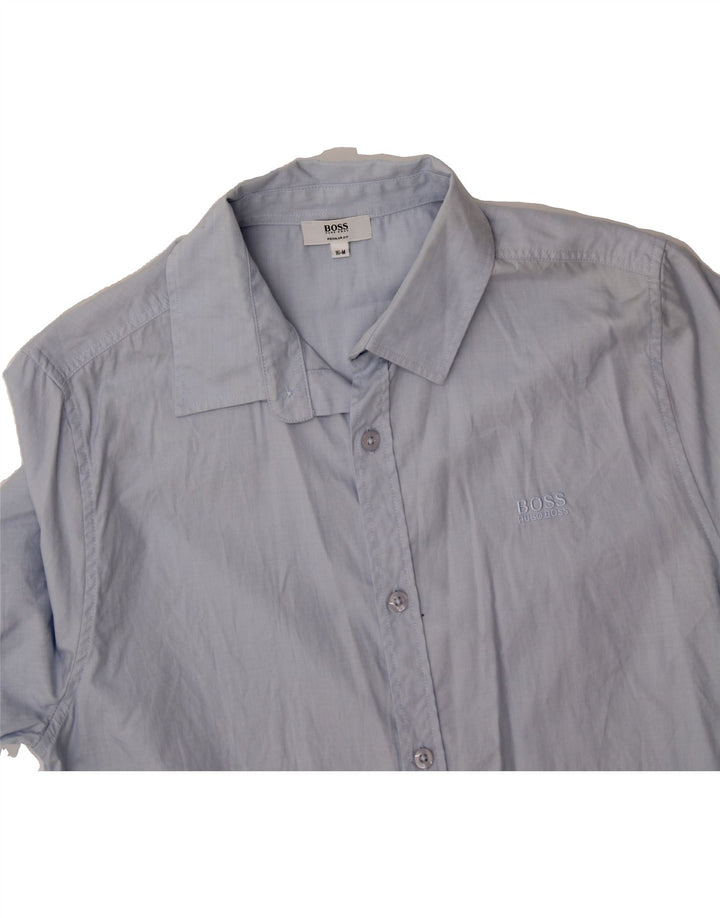HUGO BOSS Boys Regular Fit Shirt 15-16 Years Medium Blue Cotton Vintage Hugo Boss and Second-Hand Hugo Boss from Messina Hembry 