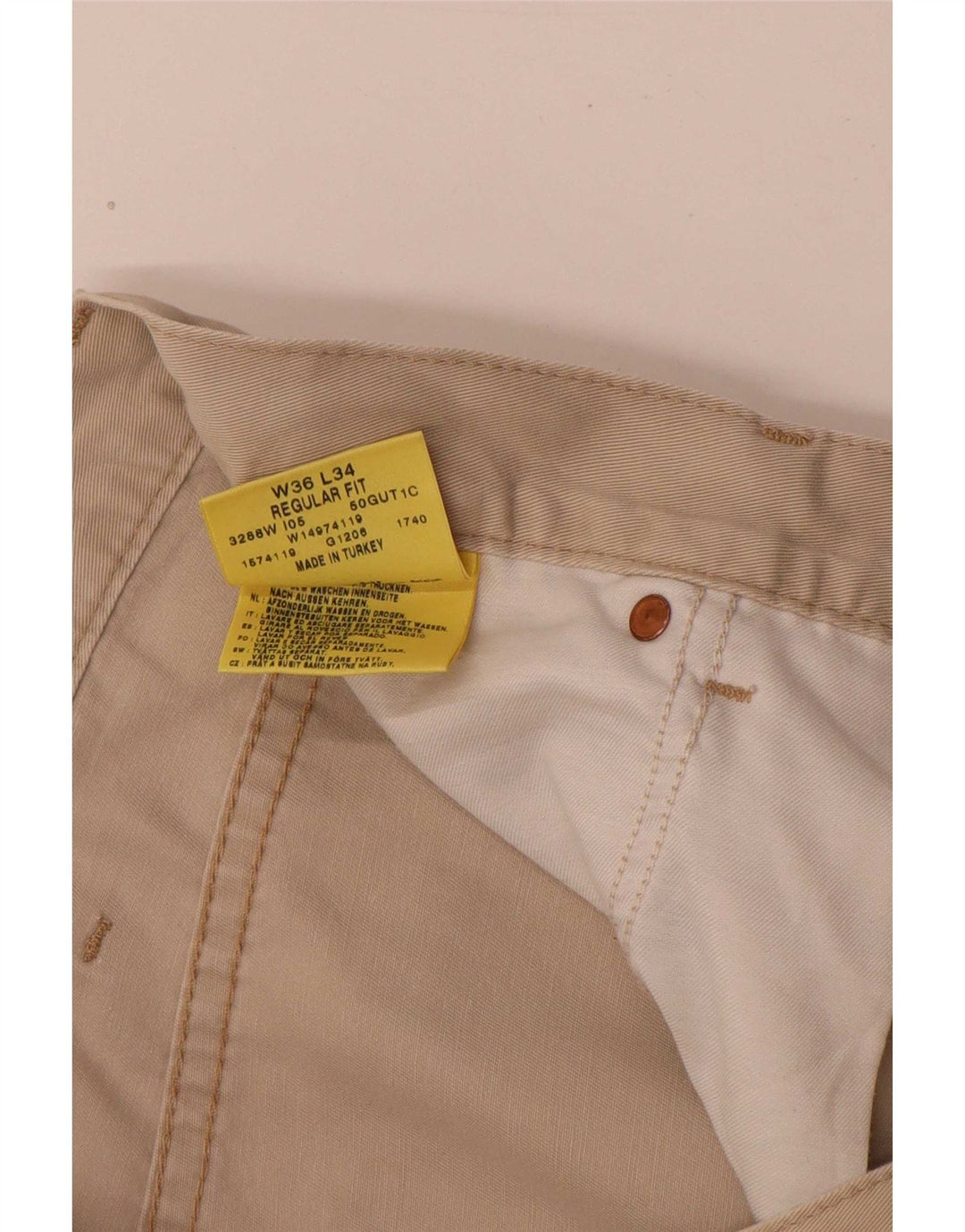 Wrangler Mens Casual Trousers W36 L29 Beige Cotton