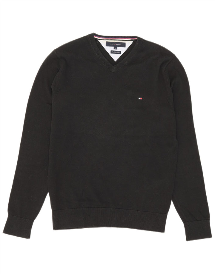 Tommy Hilfiger Mens V-Neck Jumper Sweater Small Black Cotton