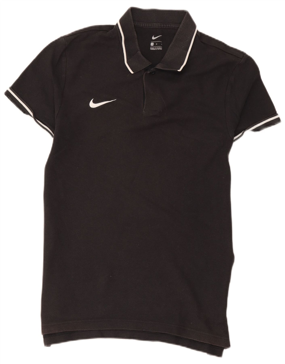 NIKE Mens Polo Shirt Medium Black Striped Cotton