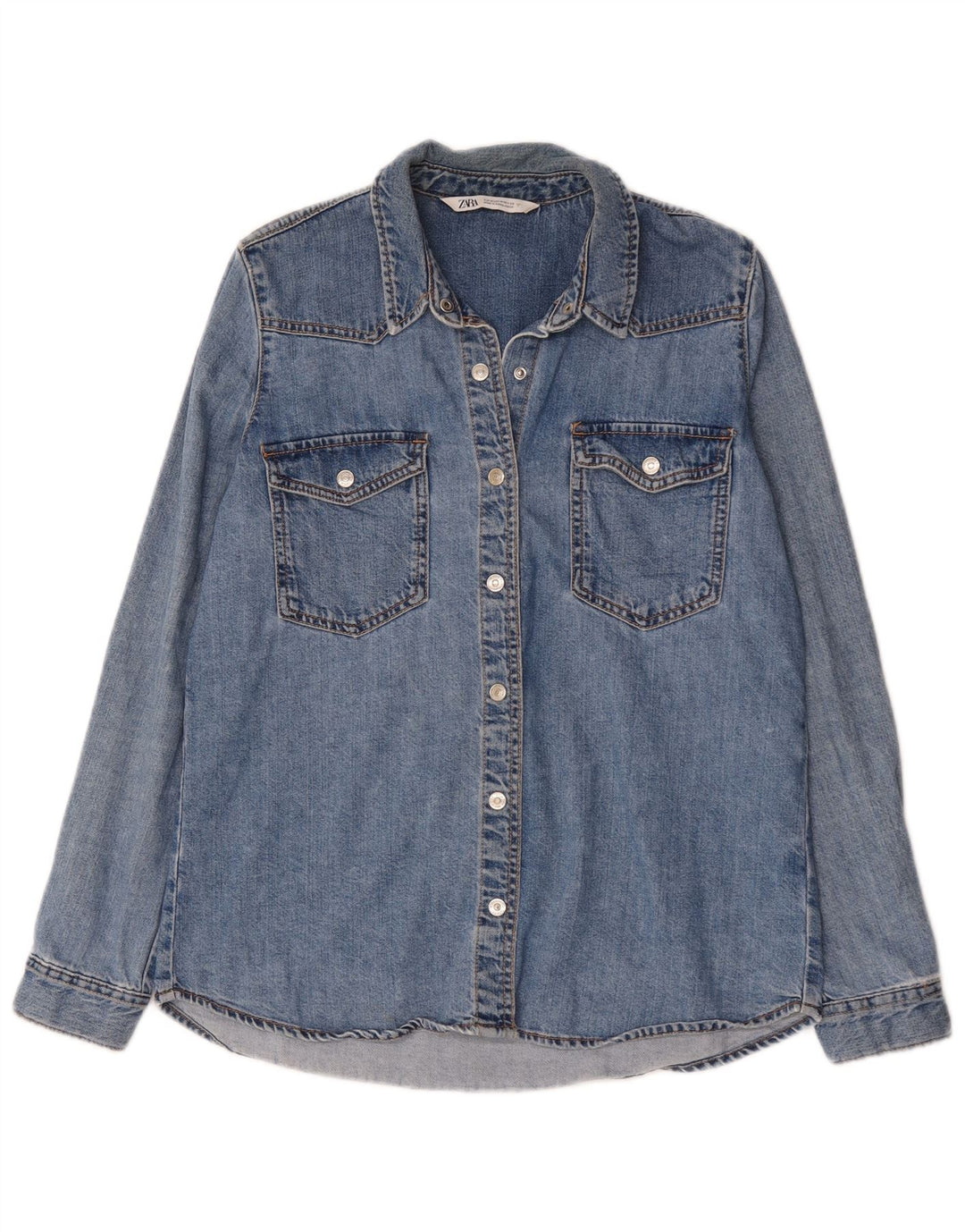 Zara Womens Denim Shirt UK 14 Medium Blue Cotton