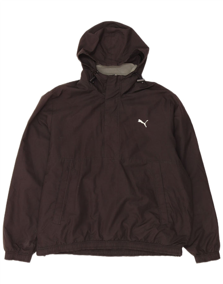 Puma Mens Hooded Pullover Windbreaker Jacket UK 42 XL Black Polyester