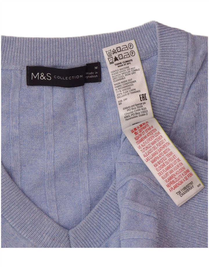 Marks & Spencer Womens V-Neck Jumper Sweater UK 14 Medium Blue Viscose