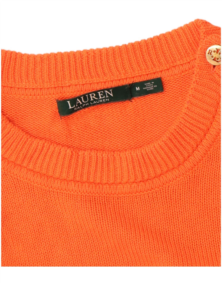 Ralph Lauren Womens Crew Neck Jumper Sweater UK 14 Medium Orange Cotton