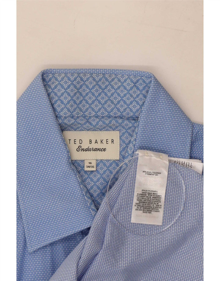 Ted Baker Mens Shirt Size 16 Large Blue Spotted Cotton