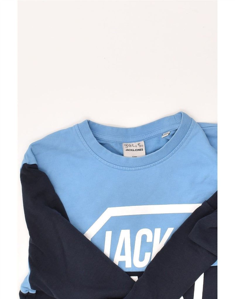 JACK & JONES Mens Graphic Sweatshirt Jumper Medium Blue Colourblock Cotton | Vintage Jack & Jones | Thrift | Second-Hand Jack & Jones | Used Clothing | Messina Hembry 